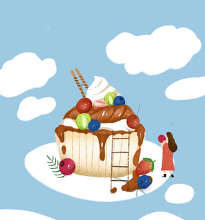 云端纸杯蛋糕小屋奇遇手绘插画