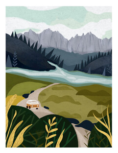 山间小径的自然美景手绘插画