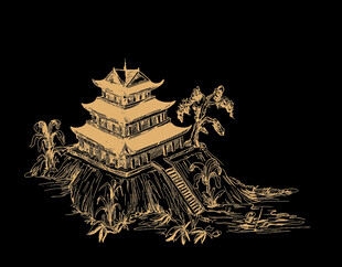 古风金色楼阁插画