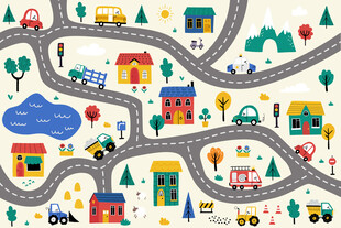 手绘城市小汽车卡通道路儿童背景