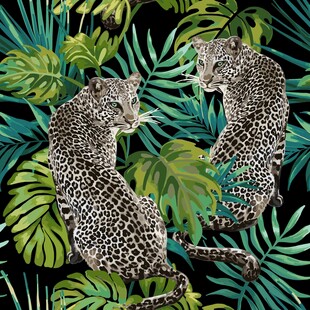 双豹栖于繁茂绿植间