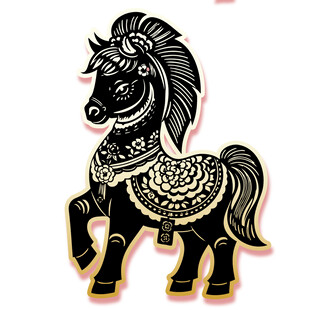 华丽装饰的黑色小马形象