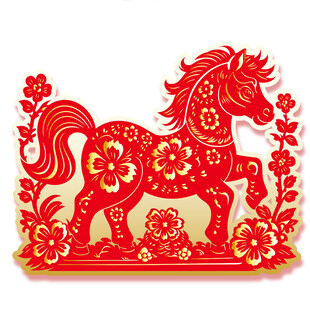 红色剪纸骏马装饰图案