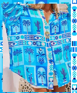 蓝底印花时尚短袖上衣