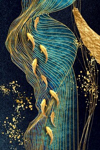 抽象艺术九鱼图