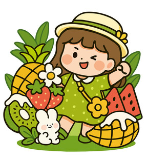 女孩与水果的欢乐时光