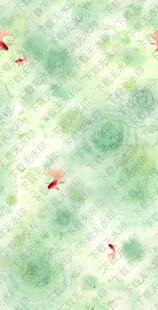 水墨风绿潭中游弋的红鱼