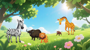 卡通动物森林背景墙