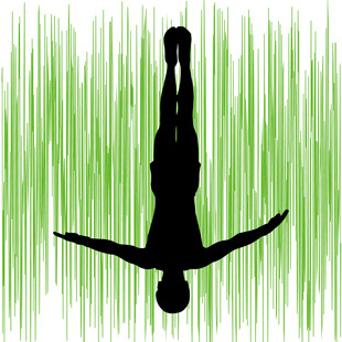 倒立者的动感绿色背景剪影