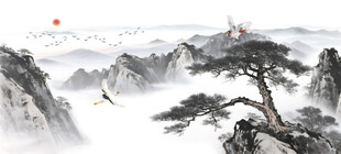 中式山水水墨画