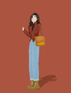 时尚女子手持手机挎包出行