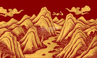 古风山水祥云元素背景