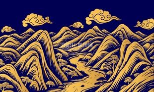中国风山峰山水画线描背景