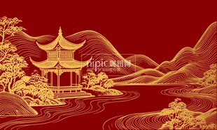 中国风亭子山水背景