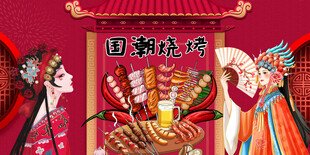 烧烤撸串背景墙