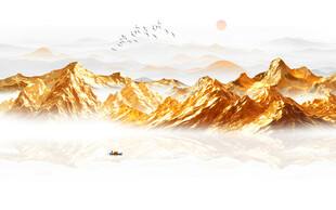 日本画　山水画　金箔背景 T40.jpg