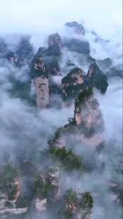 张家界云雾缭绕的壮美山峰