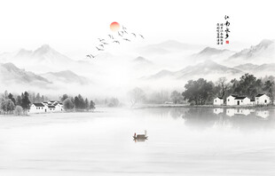 江南水乡水墨画