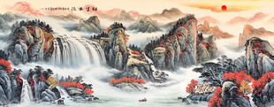 壮丽山河国画风景图