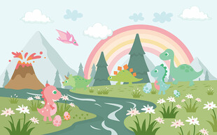 卡通恐龙世界儿童房背景墙