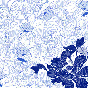 蓝白花卉图案设计素材