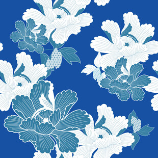 蓝底白绿花卉图案