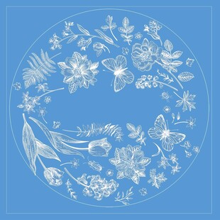蓝色圆形花卉蝴蝶装饰图案
