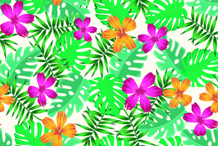 热带花卉绿叶图案背景