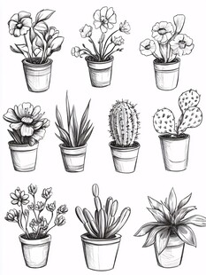 手绘盆栽植物插画集合