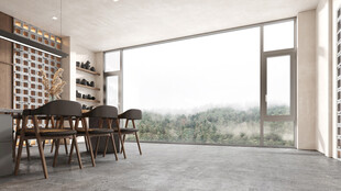 现代简约风餐厅落地窗景观