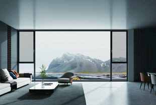 现代简约风客厅窗外山景