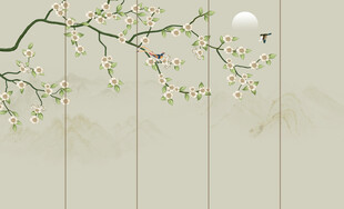 新中式工笔花鸟画背景墙