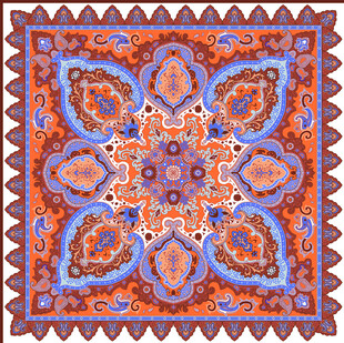 多彩几何花纹腰果方巾