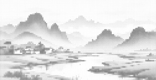 x形状山水镂空图