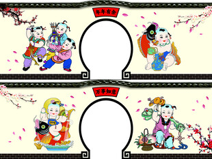 年画拱门庭院装饰背景设计