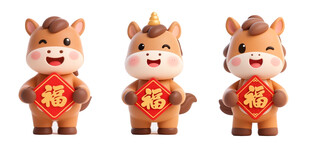 可爱小马 福字喜庆摆件