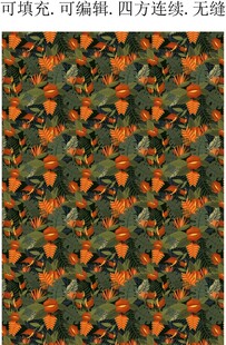 复古花卉图案 绿色植物 印花