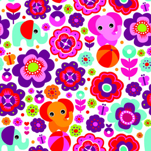 多彩卡通动物花卉图案背景