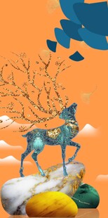 梦幻蓝鹿立于奇幻场景中