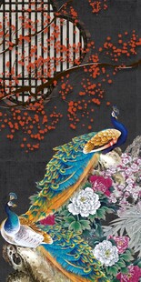 中式孔雀牡丹画