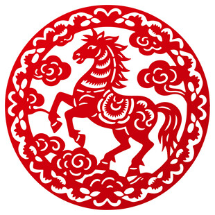 圆形马纹剪纸艺术图案