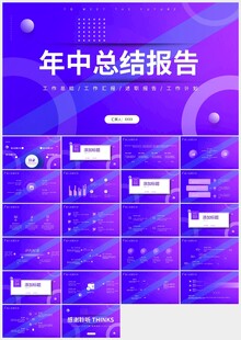 蓝色极简年中总结报告PPT模板