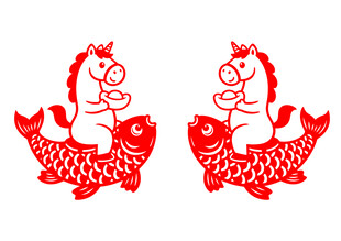 矢量剪纸风格马年图案