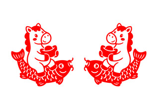 矢量剪纸风格马年图案