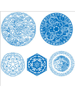 蓝白圆形传统花纹图案