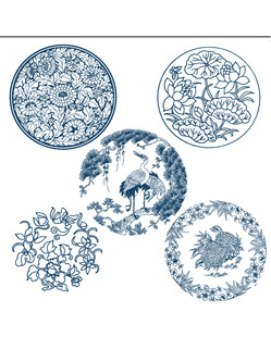 中式传统青花瓷盘图案