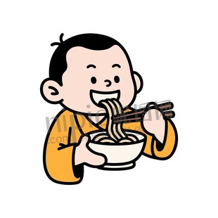 卡通小男孩开心吃面