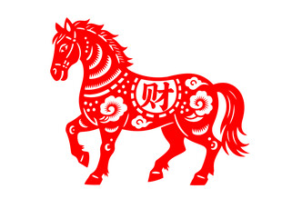 红色剪纸马寓意招财进宝