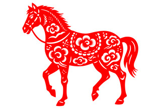 红色花纹剪纸风骏马