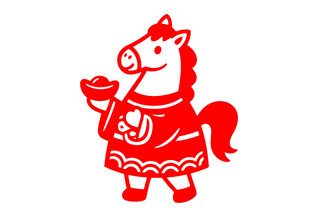 剪纸风红衣小马形象